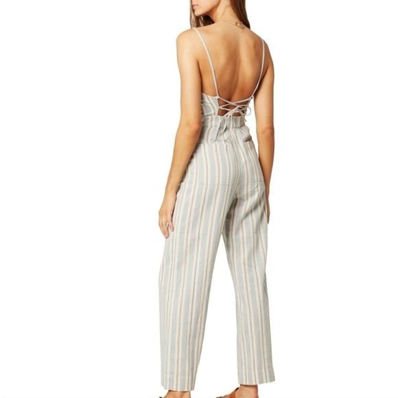 L*Space Dream On Striped Button Front Sleeveless Strappy Jumpsuit Size X… - Picture 2 of 10
